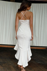 Dream Of Me Split Front Ruffle Midi Dress Bone