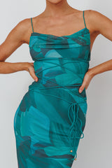 Teava Laced Waist Maxi Dress Abstract Green