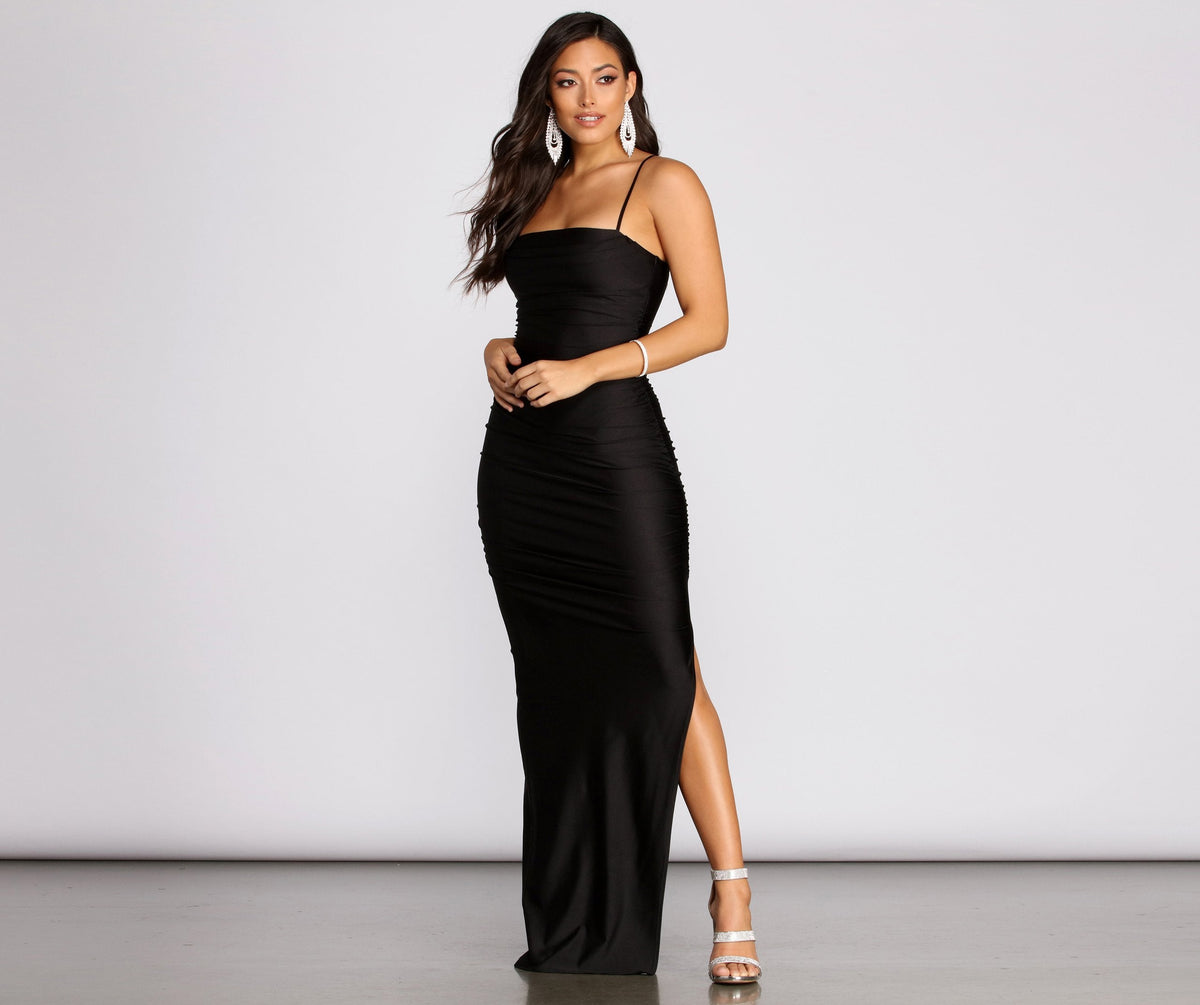 Mila High Slit Ruched Dress
