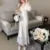Autumn New Bodycon Midi Dresses for Women Puff Sleeve Square Collar High Split Office Lady Korean Fashion Evening Party Dress