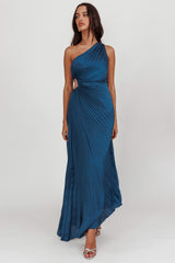 Amelie One-Shoulder Accordion Pleat Maxi Dress Teal
