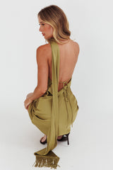 Awaken One-Shoulder Halter Mini Dress Sage