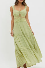 Libby Crochet Lace Waist Maxi Dress Green