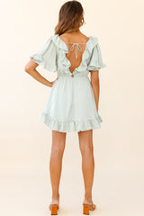 Malika Angel Sleeve Ruffle Trim Dress Pistachio
