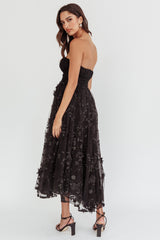 Fayette Strapless Mesh Midi Dress Embellished Black