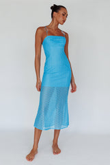 Lazy Daisy Flower Strap Midi Dress Blue