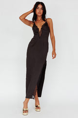 Salma Lace V-Neckline Midi Dress Black