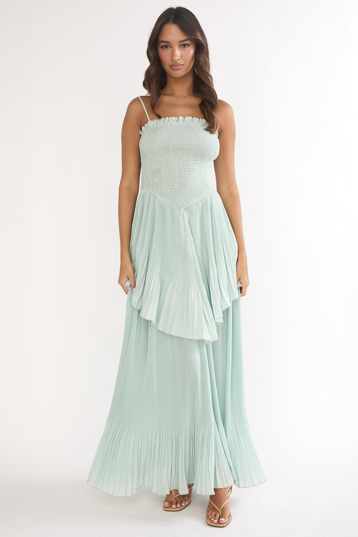 Delin Smocked Layered Maxi Dress Sage
