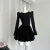 Autumn Winter Knitted Black Dresses for Women Long Sleeves High Waist A-line Birthday Party Dress Mini Vestidos Female Clothing