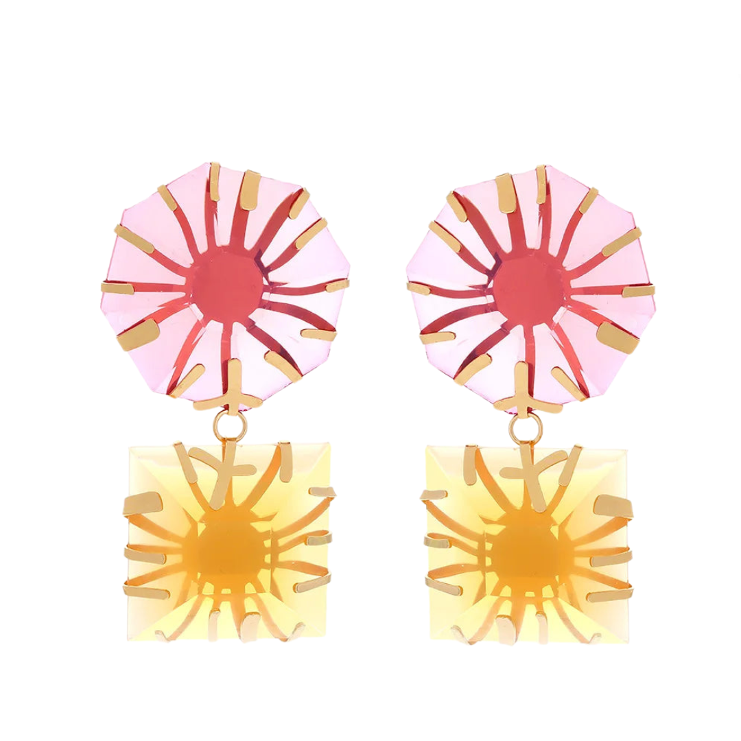 Metal Inlaid Polygonal Colored Sun Resin Earrings