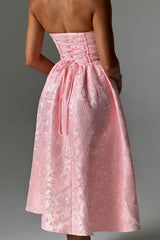 Solid Jacquard Strapless A-Line Party Dress