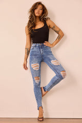 Easy Does It Crop Jeans - Washed Blue