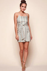 Silvia Fitted Striped Bow Tie Dress Green Olive