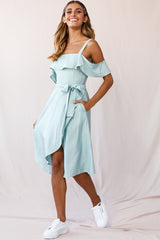 Adali Flowy Summer Midi Dress Pistachio Green